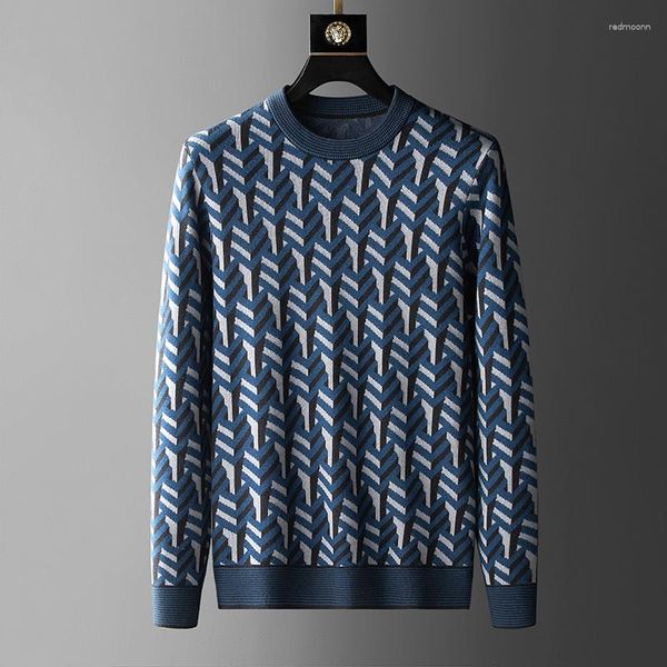 Maglioni da uomo Europeo 2023 Pullover casual Lana calda Maglione girocollo Autunno e inverno Classico semplice Jacquard Abbigliamento da uomo