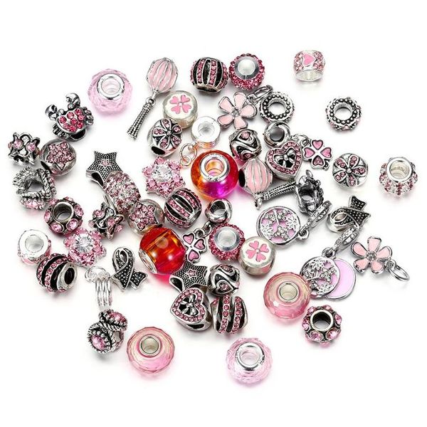 Liga Moda Contas Soltas Amuletos Lampwork Para Fazer Joias Faça Você Mesmo Tornozeleira Pulseira Conta Estilo Europeu 50 Pçs Orifício Grande Misto 5Mm Drop De Dhscs