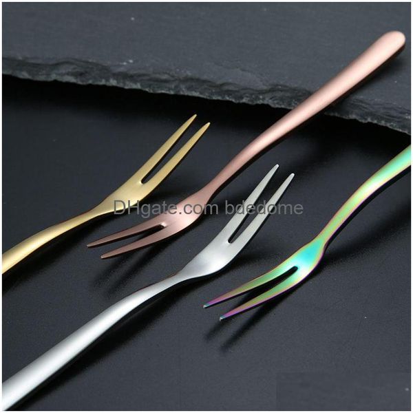 Forks Gold Rainbow Meyve Çatal Paslanmaz Çelik Ev Mutfak Yemek Steal Goodware Doğum Günü Pastası Dondurma Tatlı Çatalar Aracı Damla Teslimat Dhycx