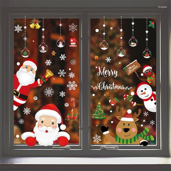 Wandaufkleber Frohe Weihnachten, Weihnachtsmann, Rentier, Schneeflocken, Fenster, Glas, Aufkleber, Jahr, Heimdekoration, Wandbilder