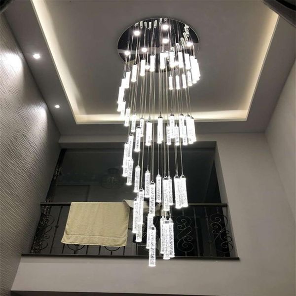 Lustre de lâmpada luz para escadas de entrada de teto alto pendurado lâmpadas longas em espiral lustre de escada cristalina