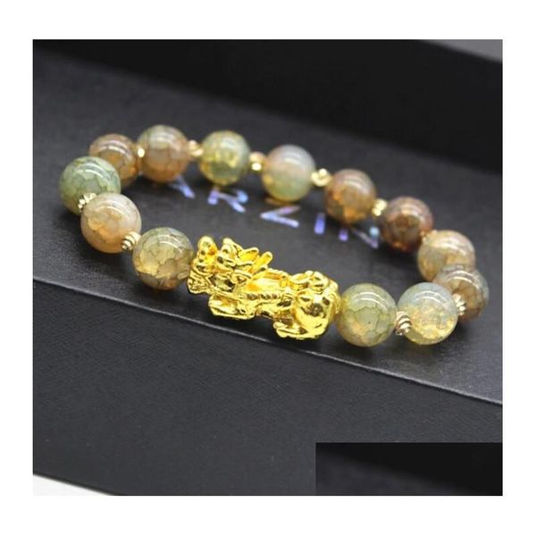 Perline di pietra naturale Agata Perline Braccialetti cinesi Pixiu Lucky Brave Truppe Charms Feng Shui Gioielli per uomo Donna 9 colori Dro Dhcrl