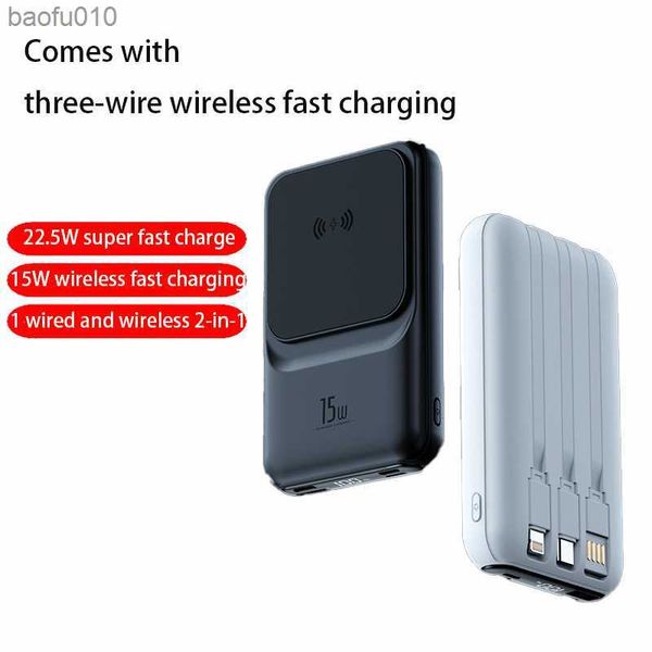 Novo 22.5 Magnetic Wireless Power Bank Fast Charge vem com uma alimentação móvel digital inteligente de três fios para iphone14 Samsung L230619