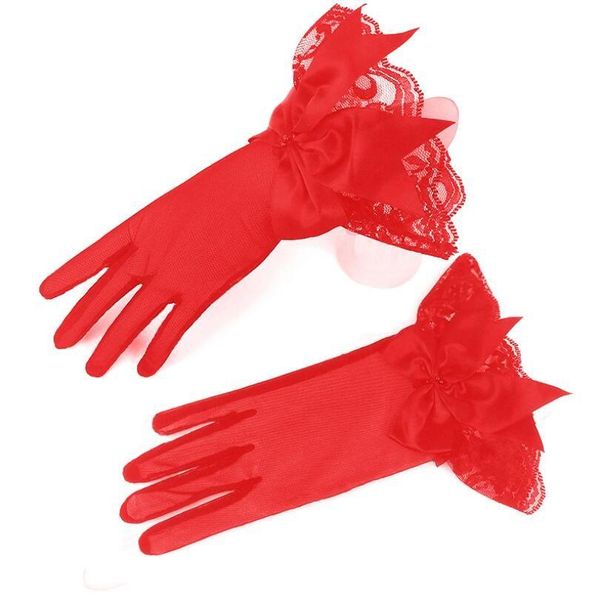 Пяти пальцев перчатки белый черный красный бежевый короткий свадебный женщины Элегантная кружевная перчатка для свадебных аксессуаров 1 пара капля доставка Dh2wp
