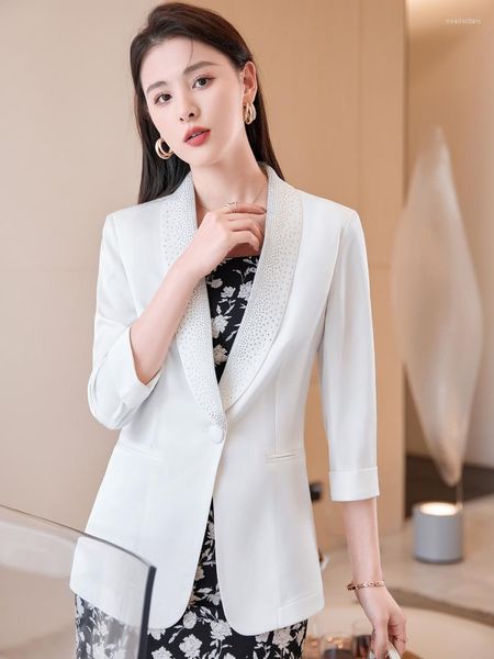 Damenanzüge, elegant, weiß, halbe Ärmel, Frühling, Sommer, Damen-Blazer, Jacken, Mantel, professionelle Büroarbeitskleidung, OL-Stile, Oberbekleidung, Oberteile