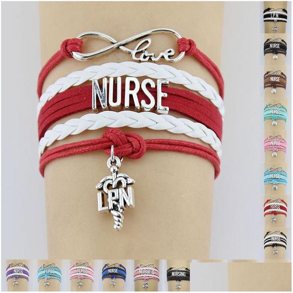 Charm Bracelets Infinity Love Nurse Nursing Lpn Cna Hat Heart Charms Bracelet Registered Adjustable Leather Women Men Jewelry Drop Del Dhsah