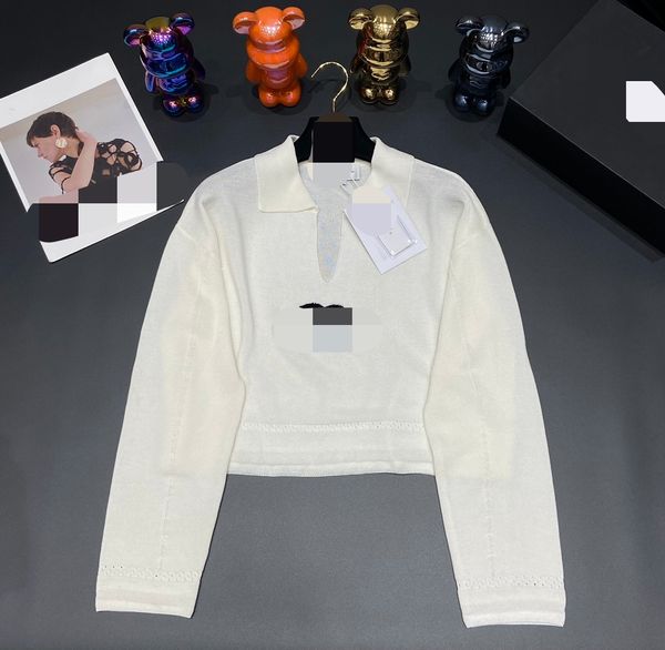 725 2023 Autunno Runway Pullover Brand SAme Style Pullover Button Maglione Bianco Nero Manica lunga Risvolto Collo Abiti di moda Donna di alta qualità Qian688