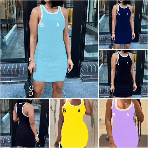 Vestido de grife vestido feminino camiseta longa camiseta feminina roupas de grife verão casual senhora bodycon tops sem mangas vestido com estampa de letras ajuste fino sexy moda s A3QN#