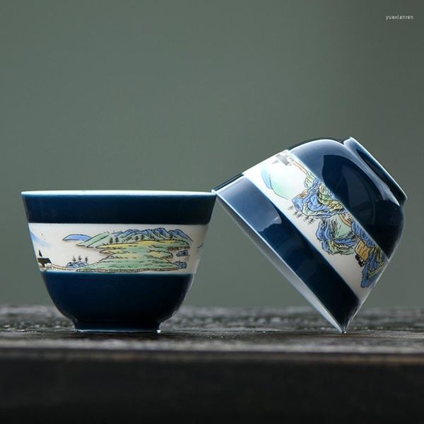 Tazze Piattini Tazza da tè creativa dipinta a mano Tazza da tè in ceramica blu in porcellana Bicchieri da tè Home Office