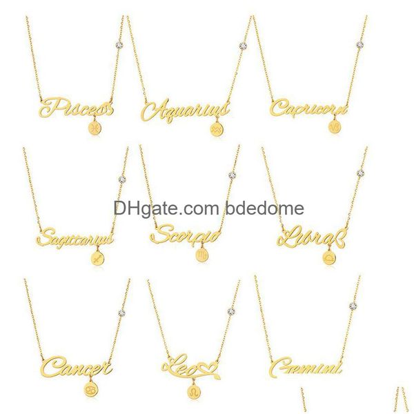 Anhänger Halsketten 12 Sternzeichen Halskette Goldketten Edelstahl Jungfrau Krebs Brief Anhänger Charm Star Choker Astrologie für Frau Dhw0B