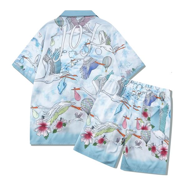 Tute da uomo Casablanca Short Shirt Set Cloud Crane Balloon Flower Fairyland Pattern Suit Uomo Donna Hawaii Beach Tennis Club 230724