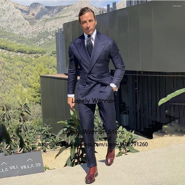 Ternos Masculinos Azul Marinho Masculino Abotoamento Duplo Business Blazer Smoking Formatura Slim Fit 2 Peças Terno Masculino Casaco Completo Calças