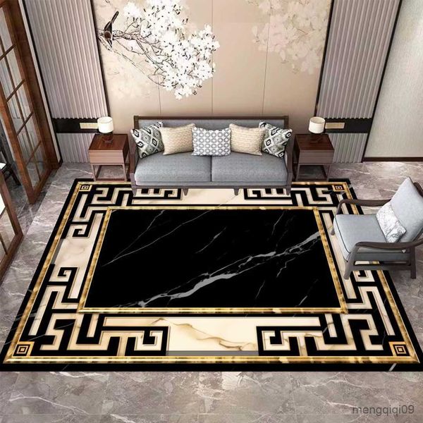 Teppiche, luxuriöser Teppich, Dekoration, Heimteppiche für Wohnzimmer, goldener schwarzer Rahmen, große Schlafzimmer-Bodenmatte, rutschfester Lounge-Teppich R230725