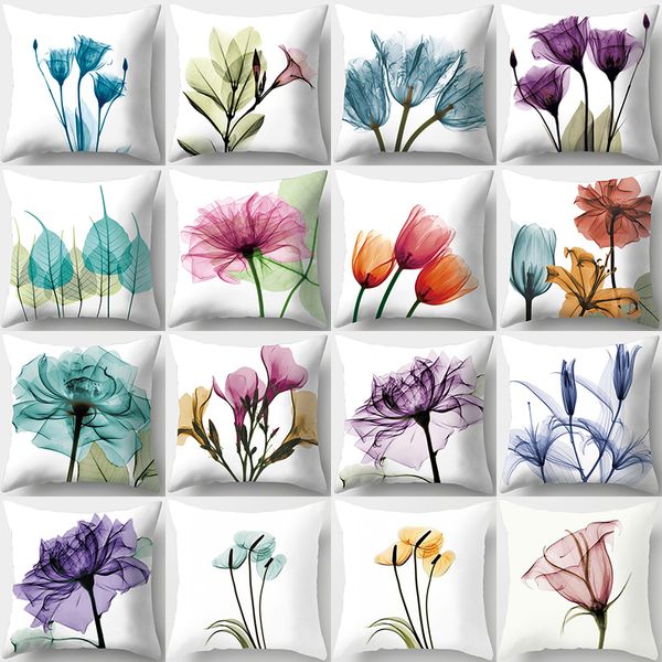 Fronha Aquarela Padrão de Flor Almofadas Decorativas Fronha Poliéster Capa de Almofada Decoração de Sofá Fronha 40918 230724