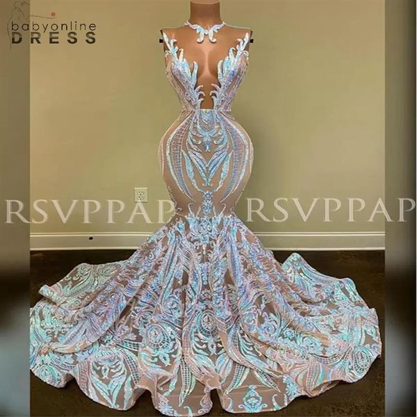 Novidade Vestido de Baile Longo Brilhante Glitter Sequin Sexy Ver Através Vestidos de Baile Sereia Menina Africana199c