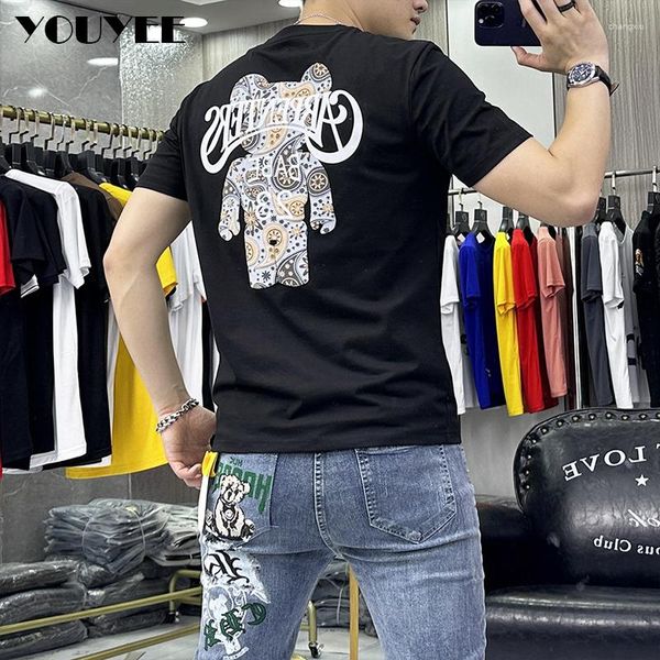 Erkek Tişörtleri Trendi Bear T-Shirt İnce Uygun Üst Moda Yuvarlak Boyun Mercerize Pamuk Homme Sokak Giyim