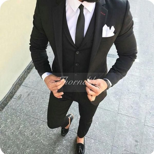 Мужские костюмы Thornike Black Wedding Groom Tuxedo Business Slim Casual Groomsmen носят пиджак.