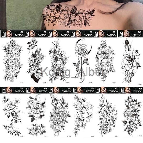 Geçici Dövmeler 12 Çapalar Sağlık Güzellik Siyah Çiçek Gül Geçici Dövmeler Flaş Sanat Vücut Kolu Kadın Kılıf Su Geçirmez Sahte Tatoo Sticker X0724