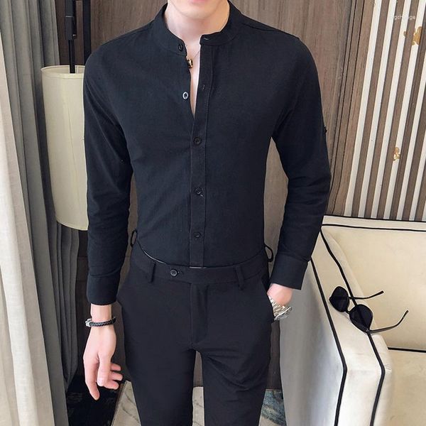 Мужские повседневные рубашки Slim Spring Fit Dress Streatwear Стоичная ночная одежда Блузка Homme Корейские мужчины стоять в рубашке с длинным рукавом