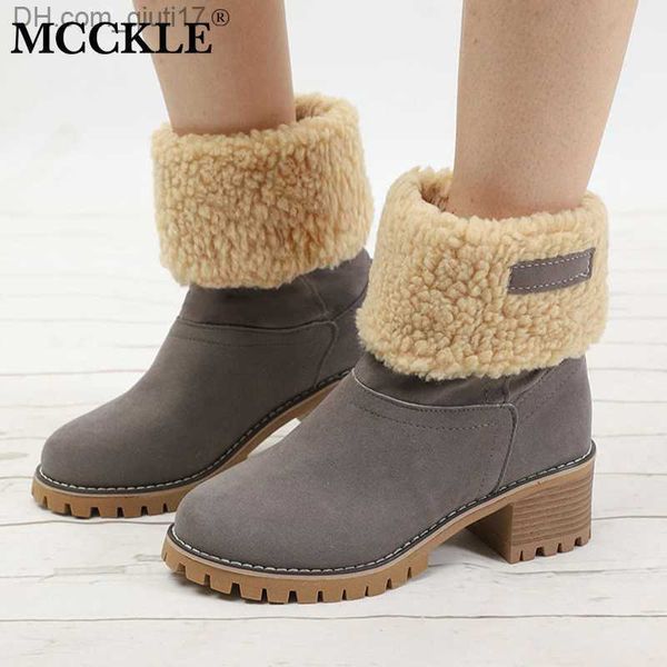 Botas Hot Sale-MCCKLE Plus Size Botas Femininas de Inverno de Pele Falsa Botas Quentes de Neve Feminino Plataforma Salto Bloco Tornozelo Sapatos Femininos Calçados Z230724