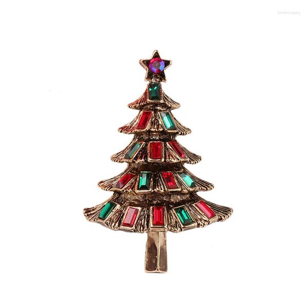Spille Spilla per albero di Natale color oro antico in cristallo colorato per donna Uomo Dichiarazione gioielli in argento lucido