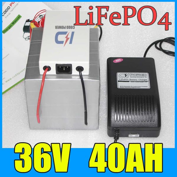 36V 40AH LiFePO4 Batteria 1500W Bicicletta elettrica Scooter batteria al litio + BMS + Caricabatterie Spedizione gratuita