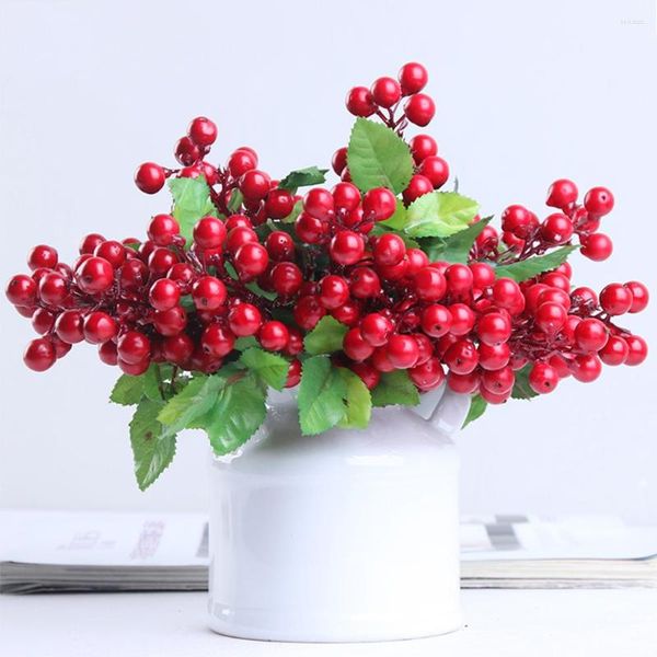 Flores decorativas Plantas artificiais Mirtilo Feijão vermelho Acácia Design Flor falsa Decoração de frutas para casa El Party Wedding DIY Po Props