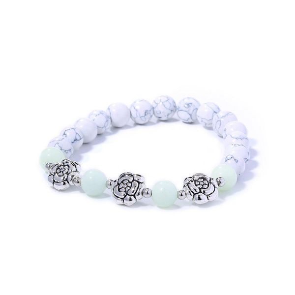Braccialetti con fili di pietra naturale con perline Yoga Healing Bagliore luminoso nel braccialetto scuro Perline di fascino di loto per uomo Donna Drop Delivery Dhc7Q
