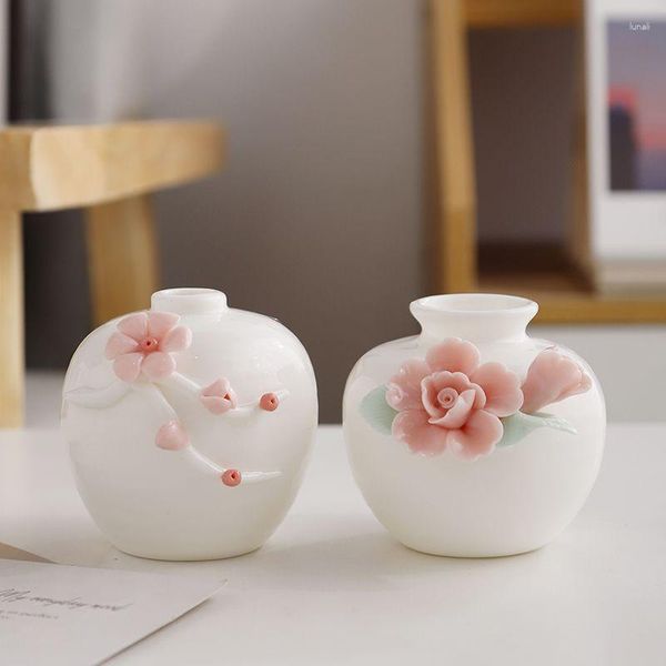 Vasen Kreative chinesische Handheld-Keramikvase Home Wohnzimmer Schlafzimmer Dekoration weißes Porzellan Blumenware einfach