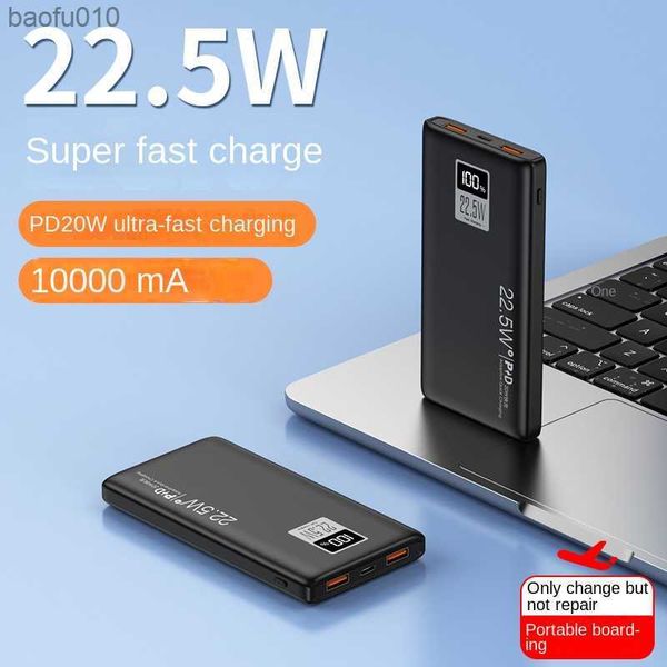 22,5 W Power Bank portatile 10000 mAh Powerbank PD 22,5 W Carica rapida Batteria esterna Tipo C + 2 Uscite USB per iOS/Android L230619