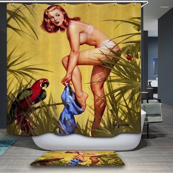 Занавески для душа занавеса в американском стиле мультфильм сексуальный в рамках искушения водонепроницаемая ткань для ванной