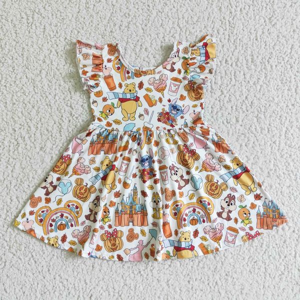 Хэллоуин мультфильмы платья для малышей девушки трепетать рукава тыква юбки детская одежда детская бутика апельсиновое платье