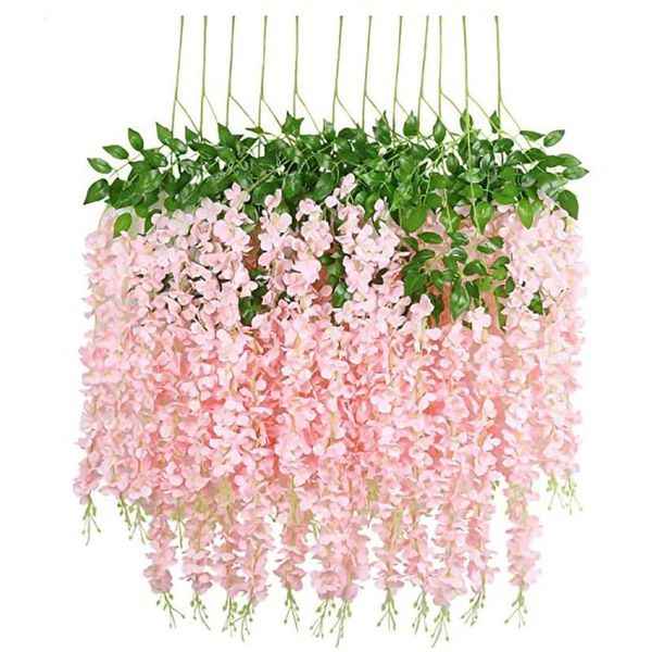 Decorazioni di nozze Fiori artificiali Vite di glicine di seta Fiore appeso per giardino Floreale Fai da te Soggiorno Ufficio Decor2415