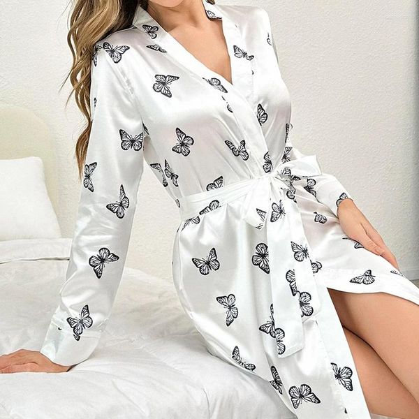 Roupa de dormir feminina Moda Satin Robe Feminino Roupão de Banho Sexy Pijama Femme Kimono De Seda Noiva Penteadeira Roupa de Noite Para Mulheres Roupas para Casa