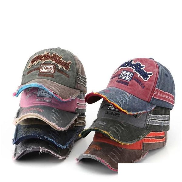 Gorras de béisbol Retro Carta Agujero Bordado Béisbol Primavera Verano Hombres Mujeres Algodón Ajustable Sombrero Casual Hip Hop Streetwear Sombreros para el sol Gota Dhkyq