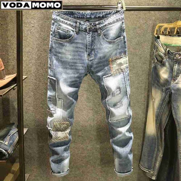 Erkekler 2023 Sonbahar Yeni Moda Retro Delik Kot Pantolon Pamuk Denim Pantolon Erkek Yüksek Kaliteli Kot Dropshipping Pantalones Hombre L230724