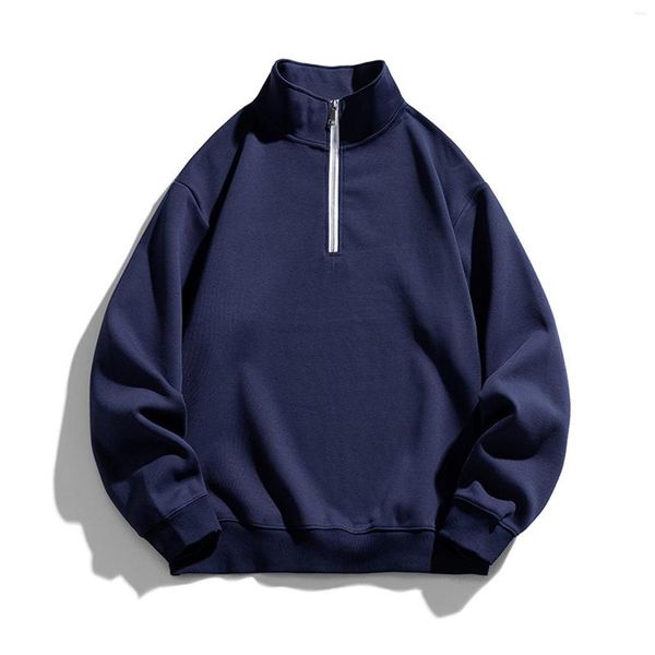 Erkek Hoodies Yüksek Yakalı Yarım Fermuarı Sweatshirtler Sonbahar Kore tarzı trend gevşek mektup nakış kazak uzun kollu erkekler