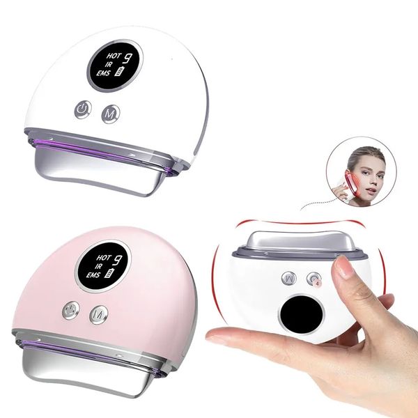 Massageador Facial Micro corrente de aquecimento Gua Sha ferramenta vibratória massageador para antienvelhecimento melhorando contorno compactando ferramenta de cuidados com a pele 230720