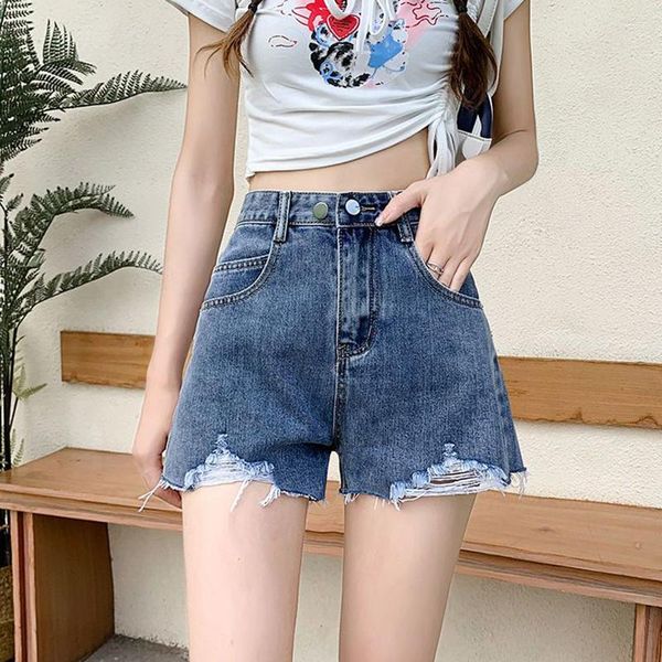 Frauen Shorts Rimocy Mode Hohe Taille Denim Frauen 2023 Sommer Tasche Quaste Loch Zerrissene Jeans Frau Schwarz Blau Kurze Hosen