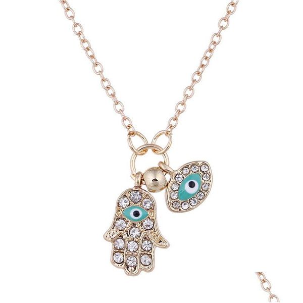 Anhänger Halsketten Vintage Türkische Evil Eye Goldsplitter Zirkonia Griechische Halskette Marke Glück Fatima Hände Modeschmuck Frauen D Dhim1