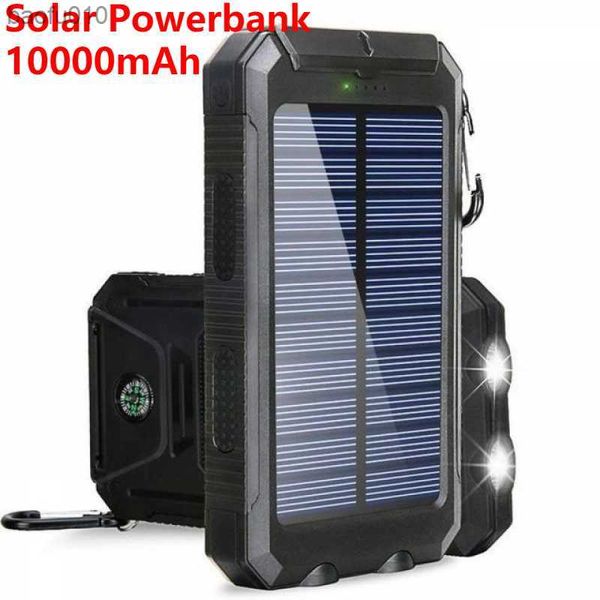 Banco de energia solar portátil Carregamento externo Powerbank Carregador de bateria externo com bússola Luz LED forte para todos os smartphones L230619