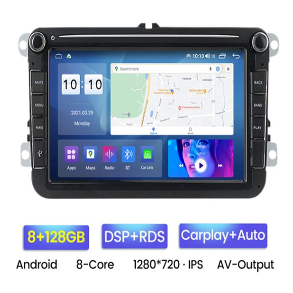 8 + 128G Android 11 Navigazione GPS per auto DVD 1280 * 720 8Core per VW Volk-swa-gen Sk-oda PO-LO GO-LF 5 6 PAS-SAT JET-TA TIGU-AN TOU-RAN Cad-dy