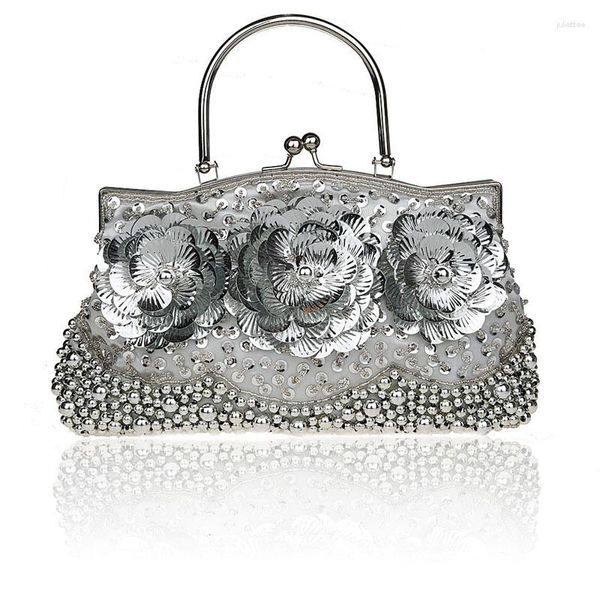 Borse da sera Argento da donna cinese con perline e paillettes Borsa da banchetto con pochette Borsa da sposa Trucco 1323-A