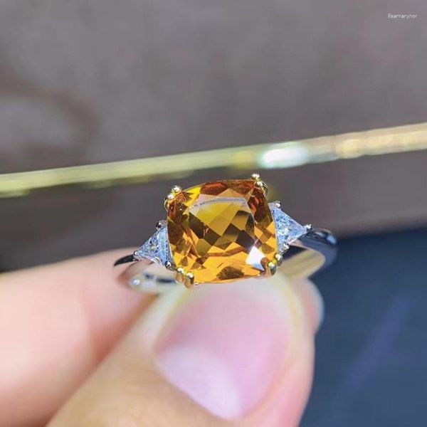 Cluster Rings Gift Natural Real Citrine Ring 925 Sterling Silver Fine Jewelry And