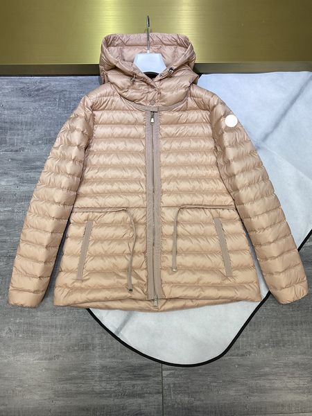 Inverno leve com capuz jaqueta braço emblema feminino puffer jaqueta cintura frênulo designer mulher jaquetas tamanho 1-4 à venda
