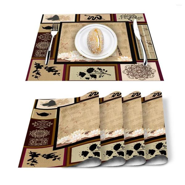 Table Runner 4/6pcs Set Mats Chinese Traditionelle Bilderstil -Nähte Servietten Kitchenzubehör Home Party Decor Taschens