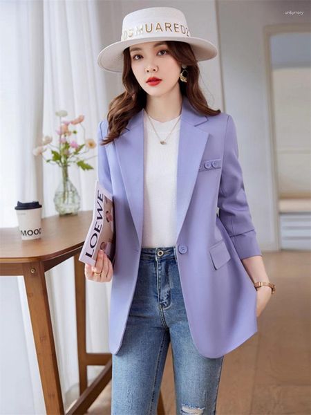 Ternos Femininos Taro Roxo Blazer Profissional para Mulheres Outono 2023 Temperamento Moda Único Peito Preto Commuter Terno Jaqueta Top Z2270