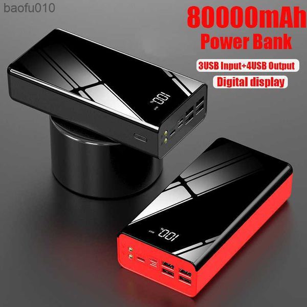 Grande capacidade Power Bank 80000mAh Carregador Portátil Display Digital 4USB Bateria Externa com Lanterna para iPhone MI L230619