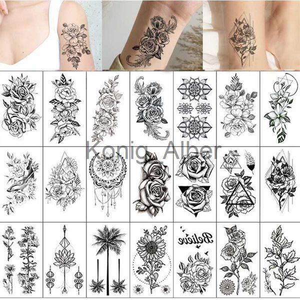 Tatuagens temporárias 30 pçs/set adesivo de tatuagem temporária à prova d'água onda de amor batimento cardíaco linha flor tatuagem dedo pulso tatuagem falsa para arte corporal feminina x0724