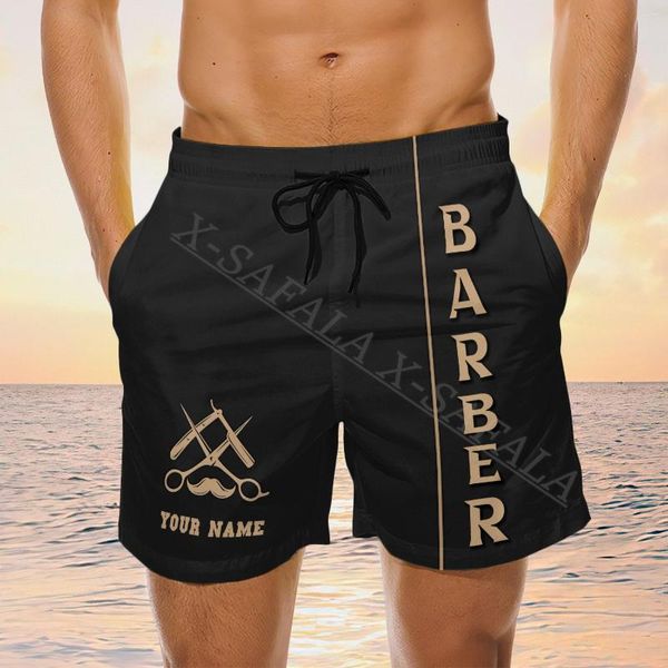 Shorts Masculino Barbeiro Profissão Corte de Cabelo Engraçado Personalizado Natação Verão Praia Férias Calças Meia Calça Esportiva-1